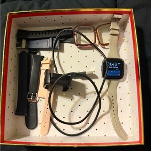 Fitbit Versa 2 Smartwatch with Black and Beige Bands